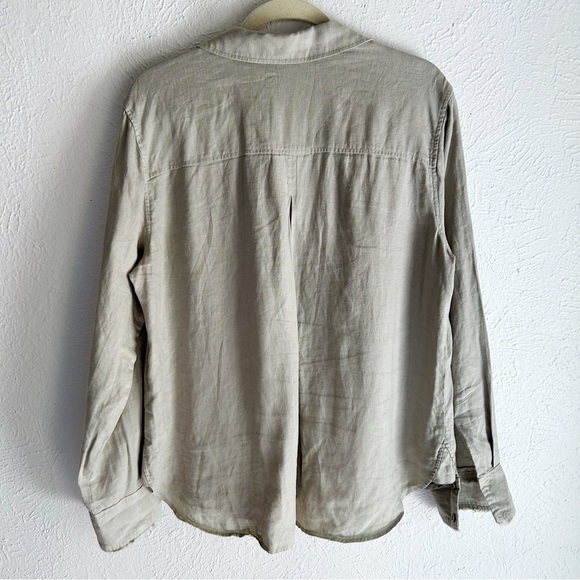 Cloth & Stone Linen Button Down Top Frayed Sz XL Gray Green - Picture 2 of 5